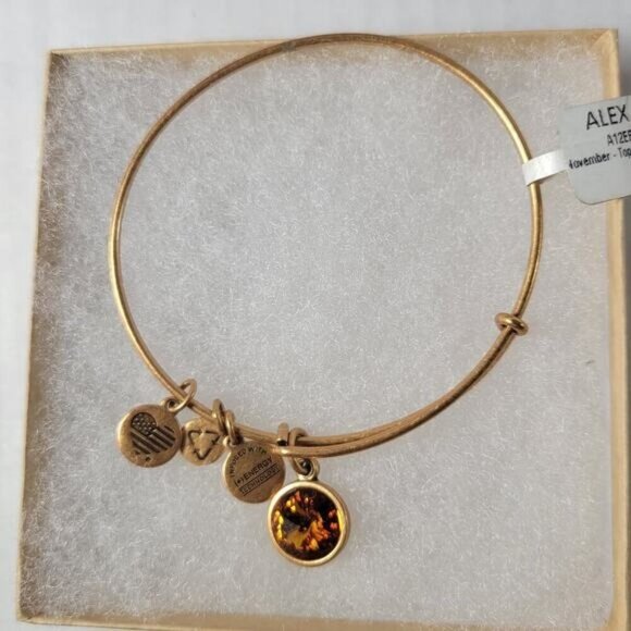 Alex & Ani November Topaz Gold Birthstone Charm Bracelet - Picture 1 of 4